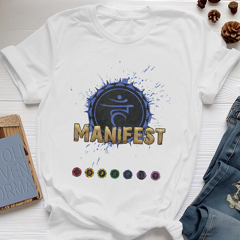 T-shirt unisexe Olivenorma « MANIFEST » à manches courtes pour le chakra de la gorge - Chakra de la gorge - JE PARLE - Blanc - 2XL - image 11