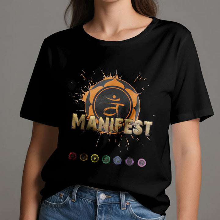 T-shirt unisexe Olivenorma « MANIFEST » à manches courtes pour le chakra de la gorge - image 1