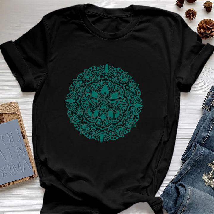 T-shirt imprimé lotus vert Olivenorma - Noir - 2XL - image 4