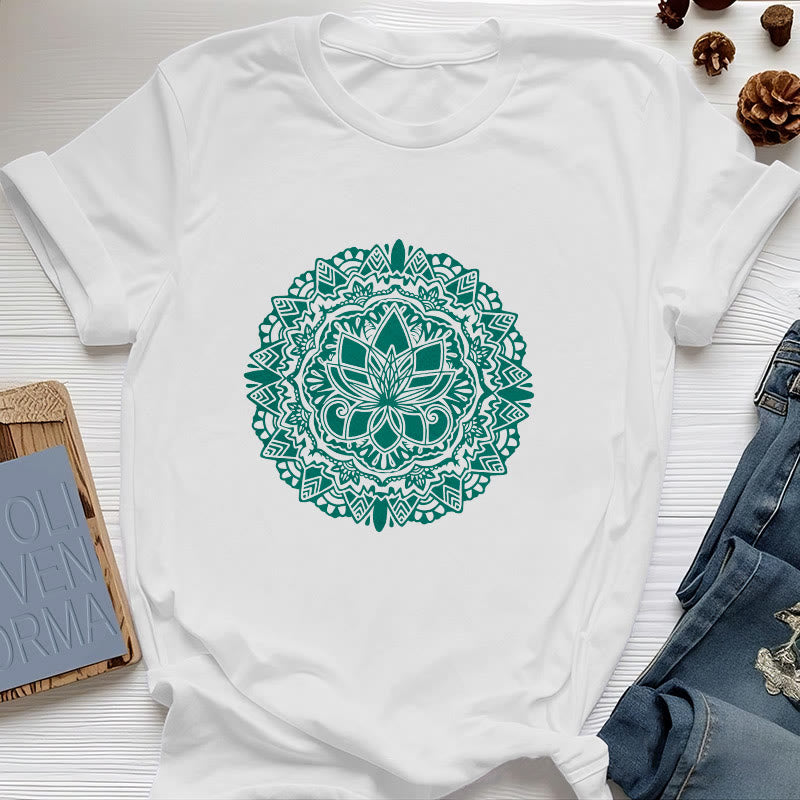 T-shirt imprimé lotus vert Olivenorma - Blanc - 2XL - image 0