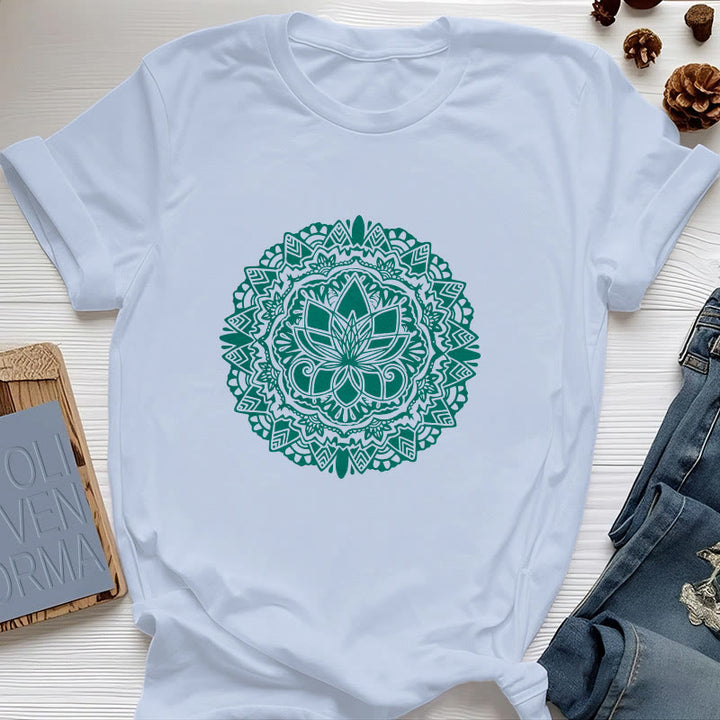 T-shirt imprimé lotus vert Olivenorma - Bleu - 2XL - image 10