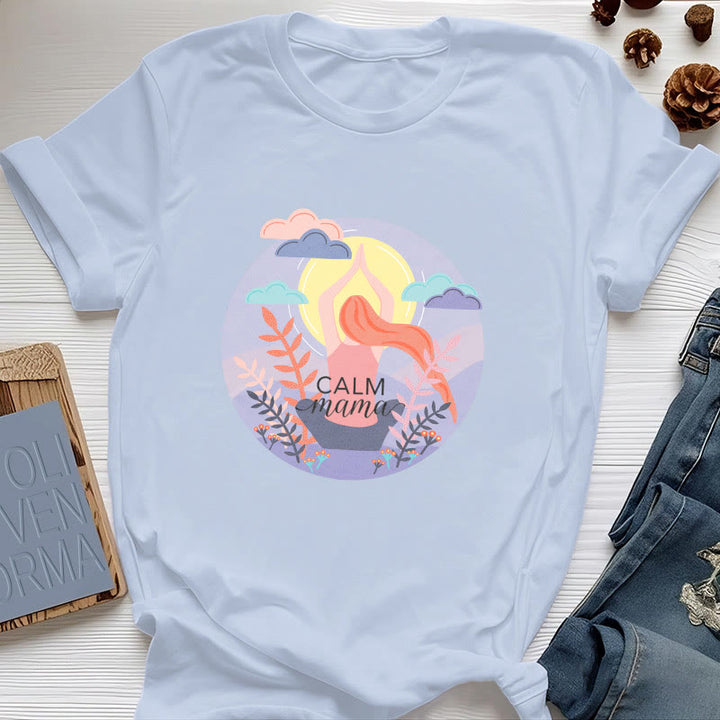 T-shirt de yoga imprimé Olivenorma Calm Mama - Bleu - 2XL - image 0