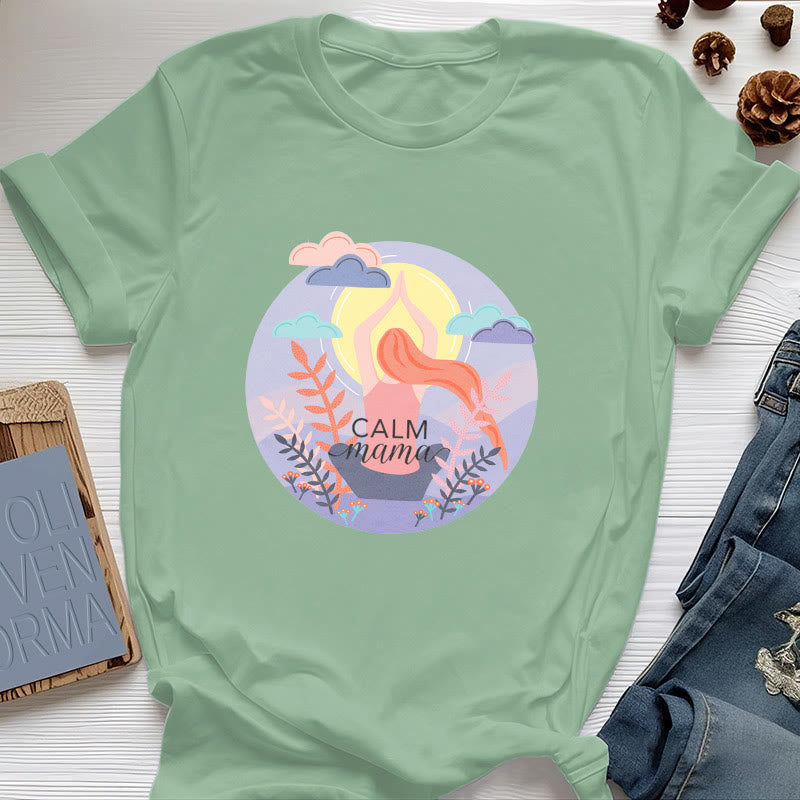 T-shirt de yoga imprimé Olivenorma Calm Mama - Vert clair - 2XL - image 15