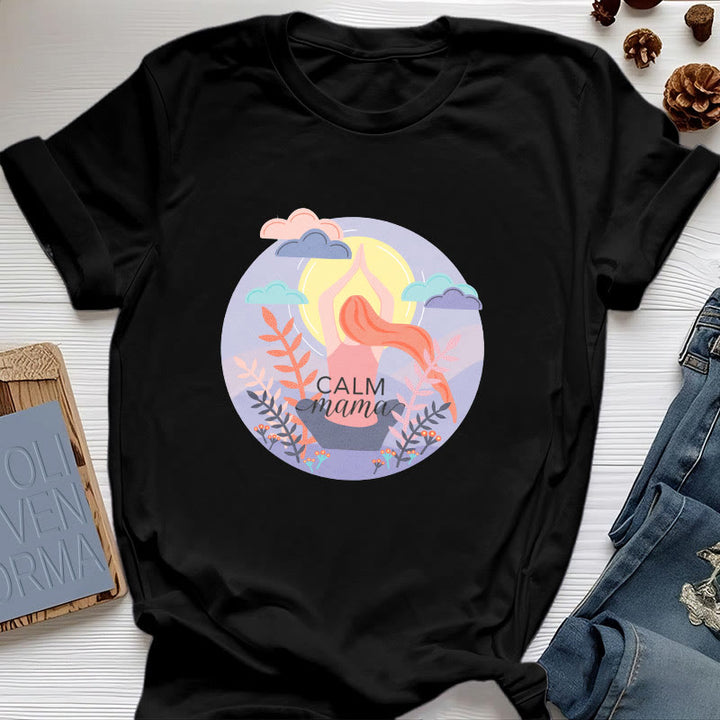 T-shirt de yoga imprimé Olivenorma Calm Mama - Noir - 2XL - image 5