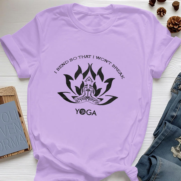 T-shirt de yoga Olivenorma « Je me plie pour ne pas me casser » - Violet - 2XL - image 0