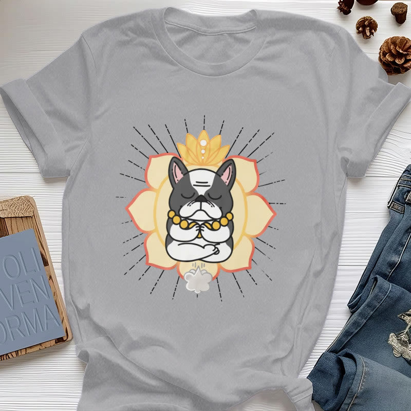 T-shirt imprimé bouledogue français Olivenorma Yoga Méditation - Gris - 2XL - image 6
