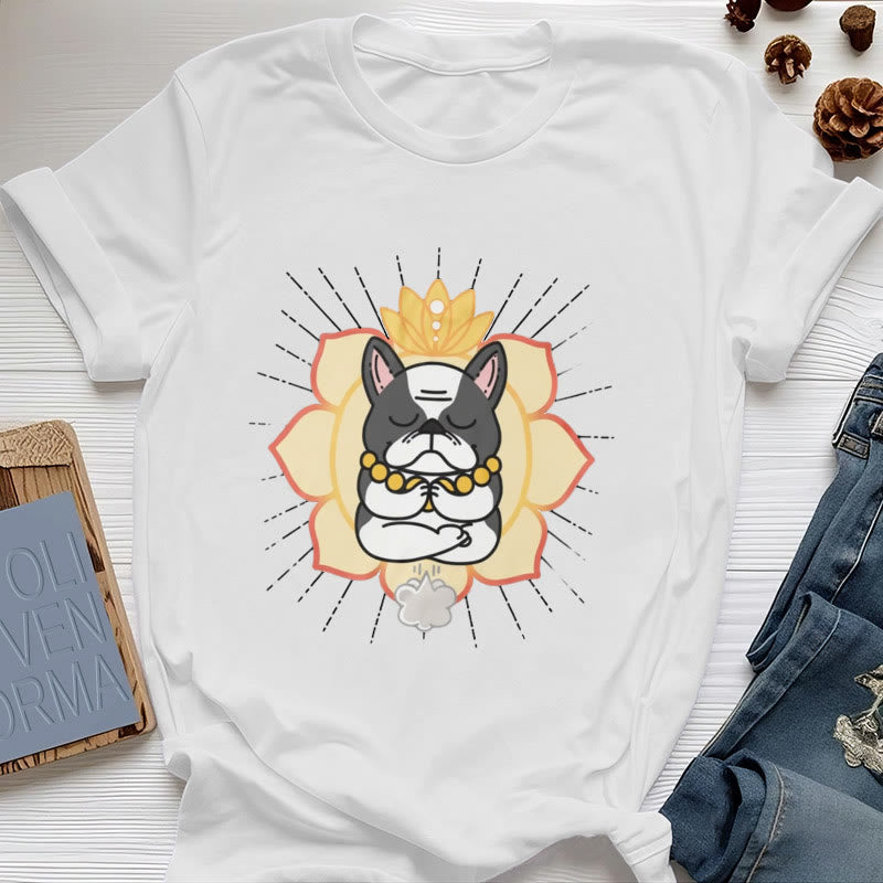 T-shirt imprimé bouledogue français Olivenorma Yoga Méditation - Blanc - 2XL - image 0