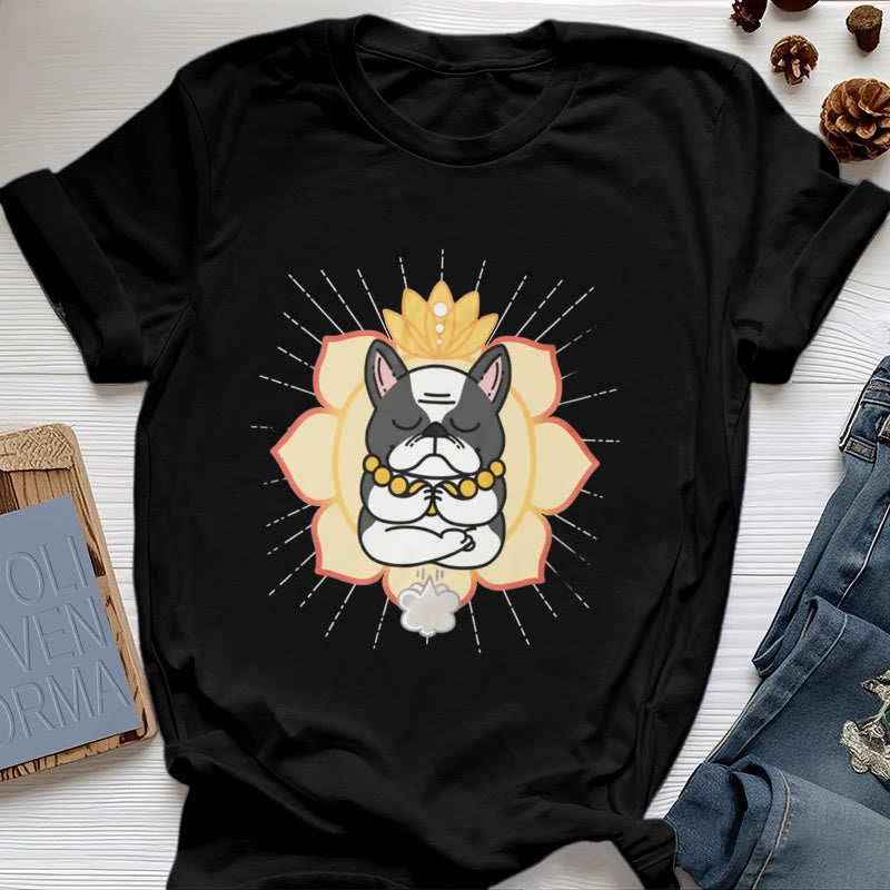T-shirt imprimé bouledogue français Olivenorma Yoga Méditation - Noir - 2XL - image 3