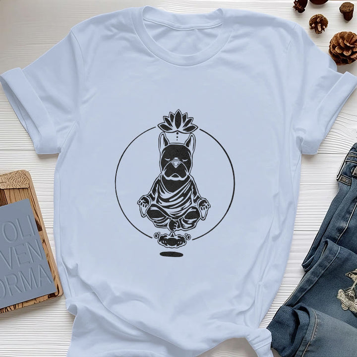 Olivenorma Zen Méditation Bouledogue Français Lotus T-Shirt - Bleu - 2XL - image 10