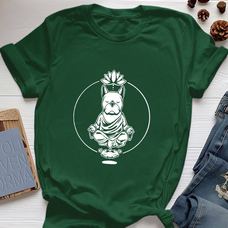 Olivenorma Zen Méditation Bouledogue Français Lotus T-Shirt - Vert foncé - 2XL - image 18