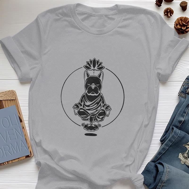 Olivenorma Zen Méditation Bouledogue Français Lotus T-Shirt - Gris - 2XL - image 6