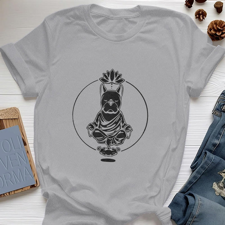 Olivenorma Zen Méditation Bouledogue Français Lotus T-Shirt - Gris - 2XL - image 6