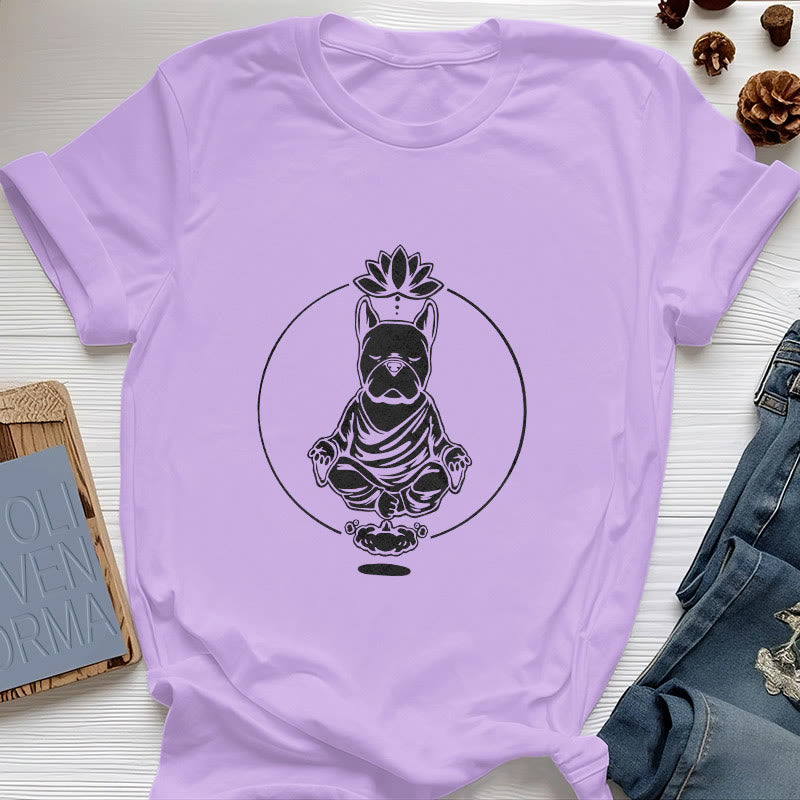 Olivenorma Zen Méditation Bouledogue Français Lotus T-Shirt - Violet - 2XL - image 14
