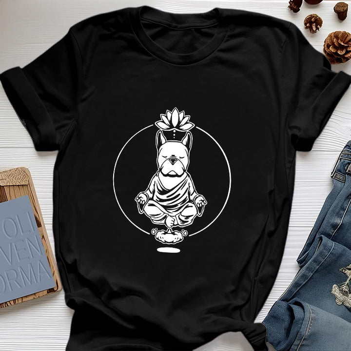 Olivenorma Zen Méditation Bouledogue Français Lotus T-Shirt - Noir - 2XL - image 0