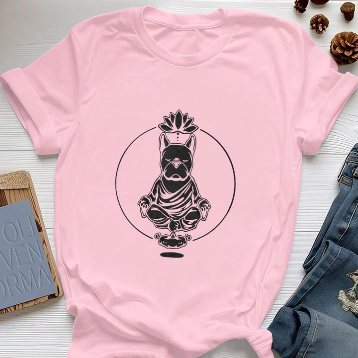 Olivenorma Zen Méditation Bouledogue Français Lotus T-Shirt - Rose - 2XL - image 12