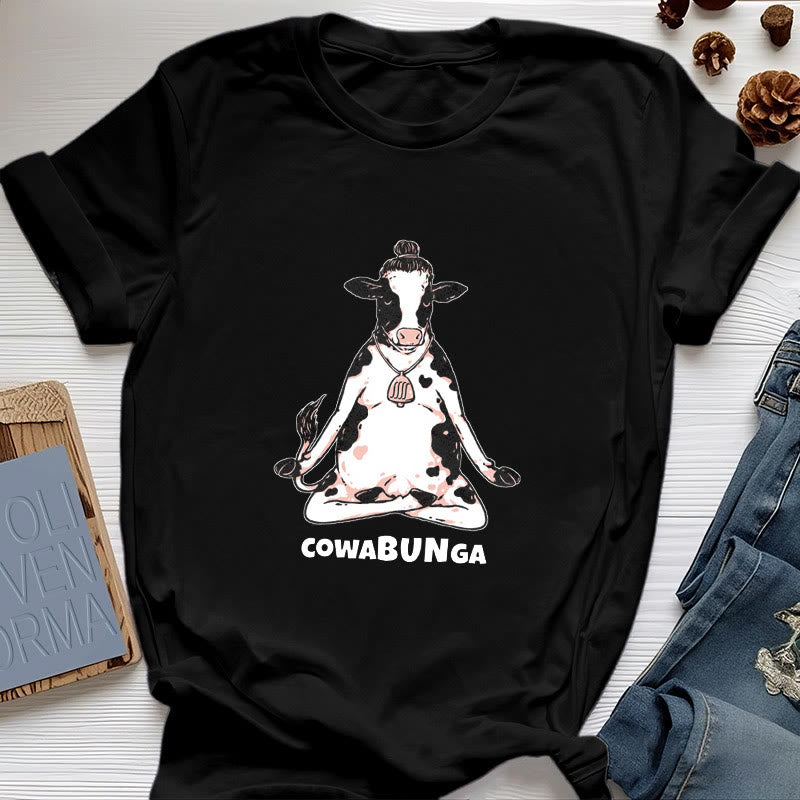 T-shirt Olivenorma « Cowabunga » Yoga Cow - Noir - 2XL - image 0