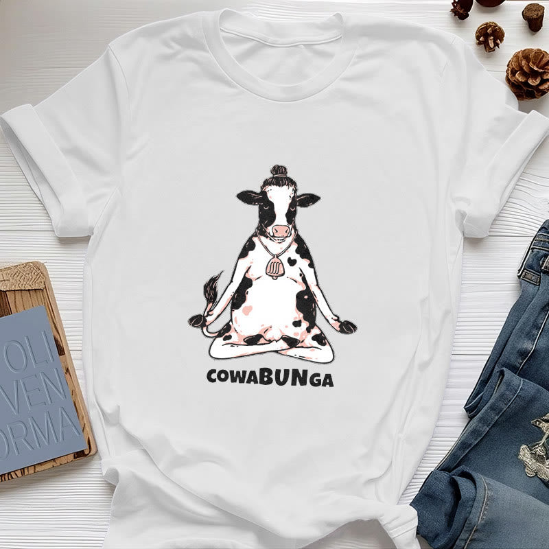T-shirt Olivenorma « Cowabunga » Yoga Cow - Blanc - 2XL - image 4