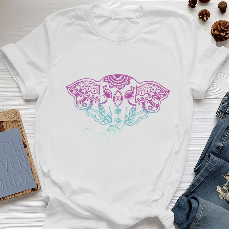 T-shirt en coton Olivenorma Mystic Elephant Mandala - Blanc - 2XL - image 0