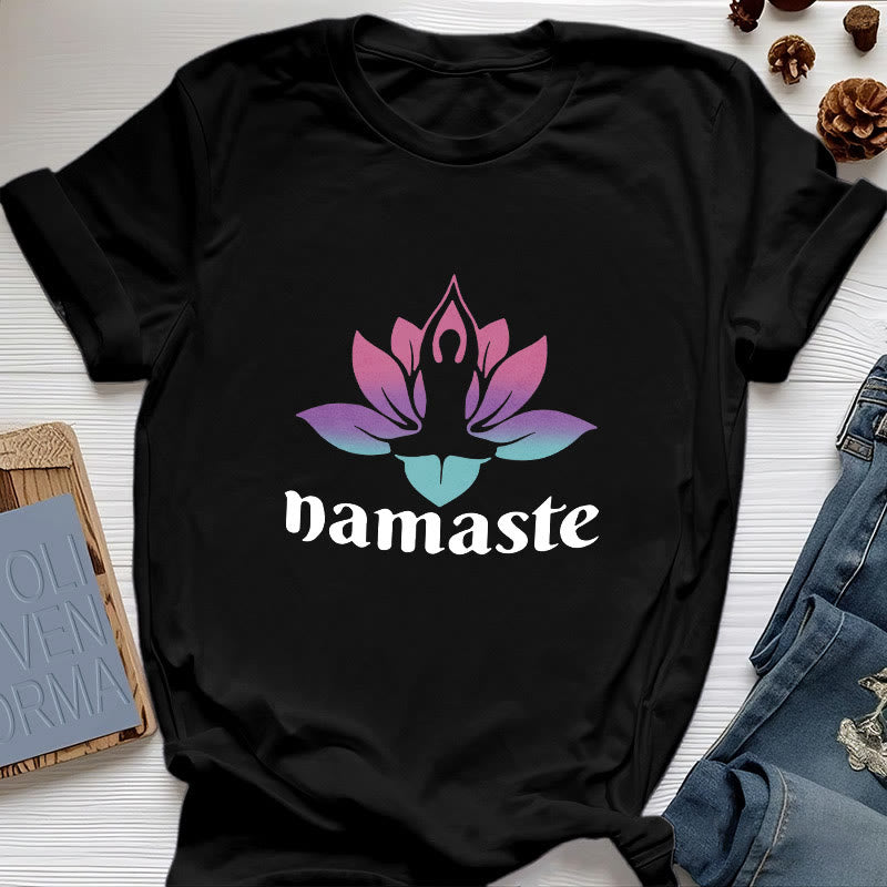 T-shirt en coton Olivenorma Namaste Lotus Mindful - Noir - 2XL - image 0
