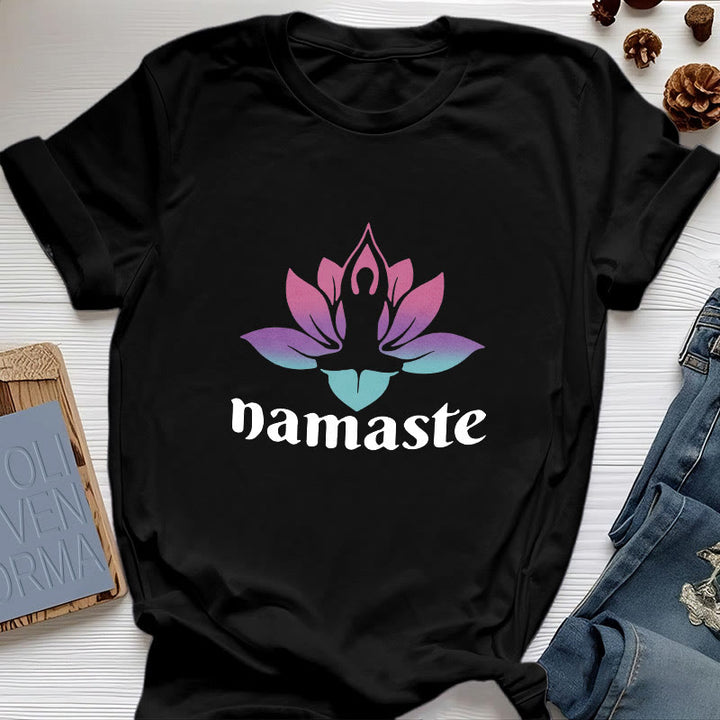 T-shirt en coton Olivenorma Namaste Lotus Mindful - Noir - 2XL - image 0