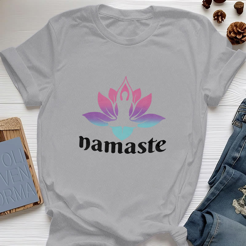 T-shirt en coton Olivenorma Namaste Lotus Mindful - Gris - 2XL - image 6