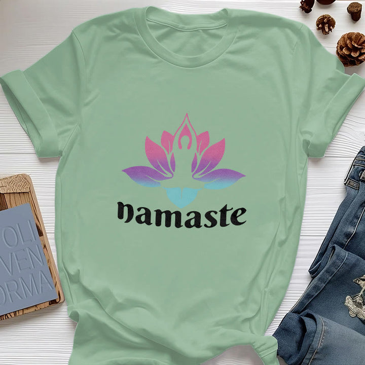 T-shirt en coton Olivenorma Namaste Lotus Mindful - Vert clair - 2XL - image 16