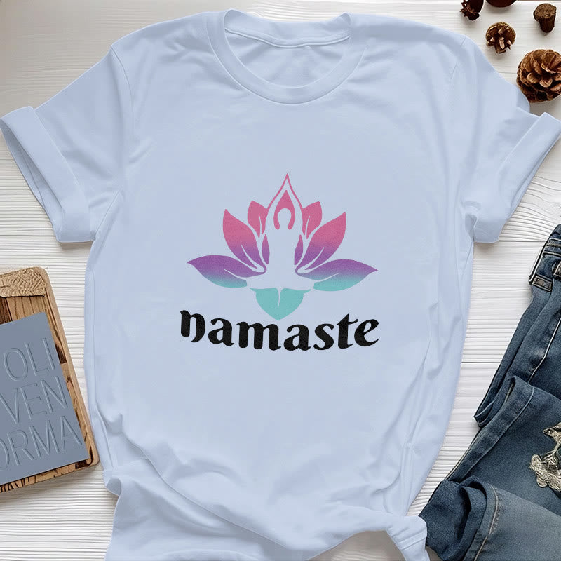 T-shirt en coton Olivenorma Namaste Lotus Mindful - Bleu - 2XL - image 10