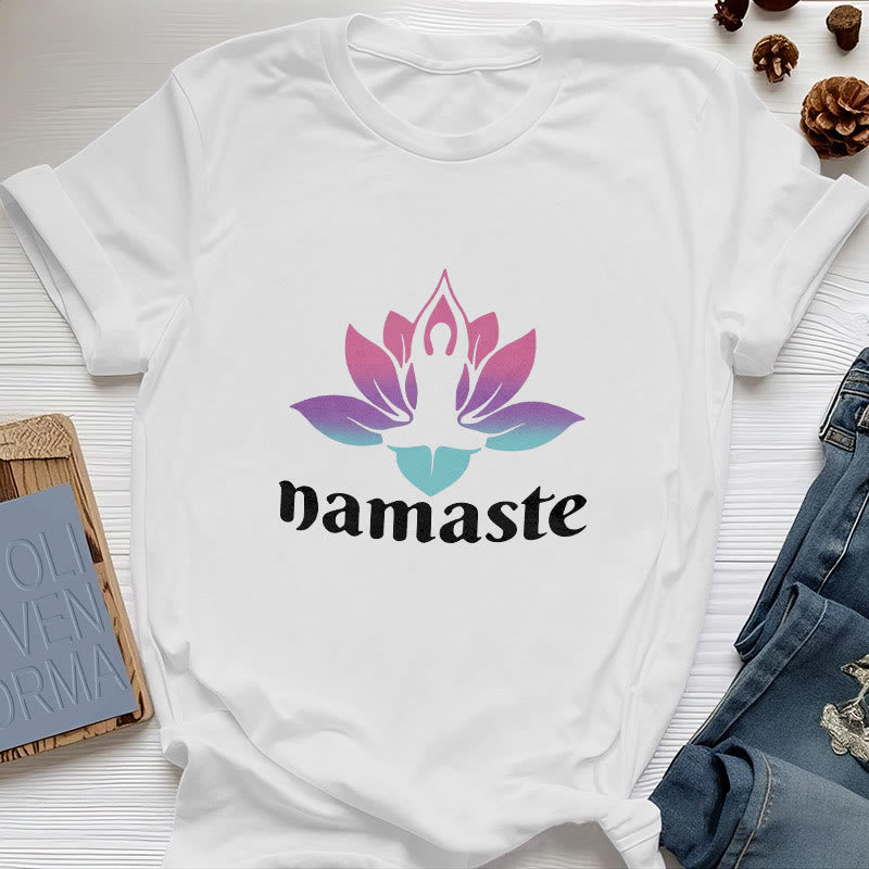 T-shirt en coton Olivenorma Namaste Lotus Mindful - Blanc - 2XL - image 4