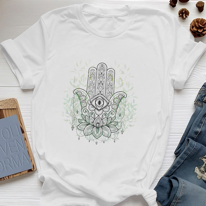 T-shirt Olivenorma Main de Fatima Hamsa Yoga Méditation - Blanc - 2XL - image 0