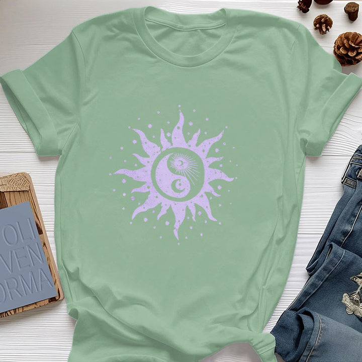 T-shirt confortable en coton Olivenorma Yin Yang Lune Soleil - Vert clair - 2XL - image 13