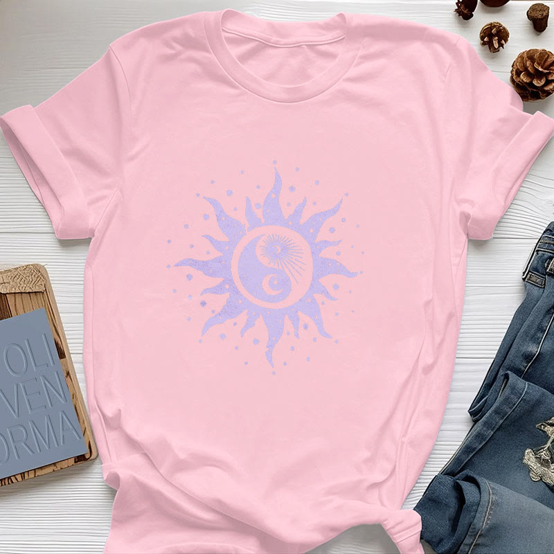 T-shirt confortable en coton Olivenorma Yin Yang Lune Soleil - Rose - 2XL - image 11