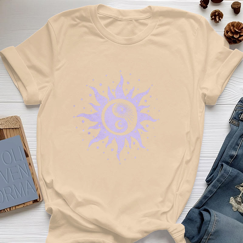 T-shirt confortable en coton Olivenorma Yin Yang Lune Soleil - Jaune - 2XL - image 0