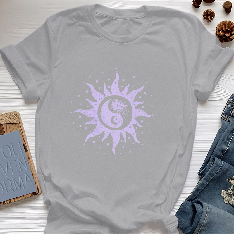 T-shirt confortable en coton Olivenorma Yin Yang Lune Soleil - Gris - 2XL - image 8