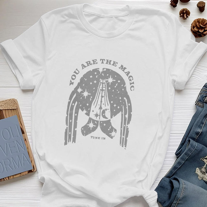 T-shirt de yoga boxy Olivenorma « Tune in You Are The Mageic »
