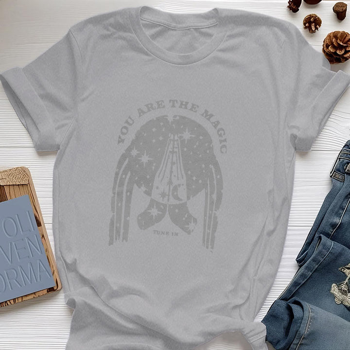 T-shirt de yoga boxy Olivenorma « Tune in You Are The Mageic » - Gris - 2XL - image 4
