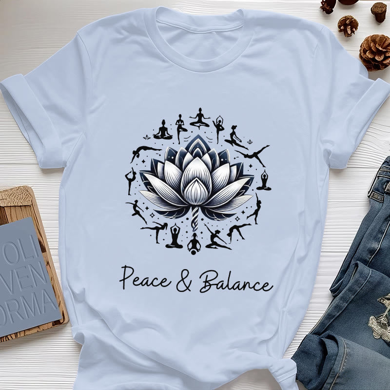 T-shirt en coton Olivenorma « PEACE & BALANCE » Lotus Yoga - Bleu - 2XL - image 11