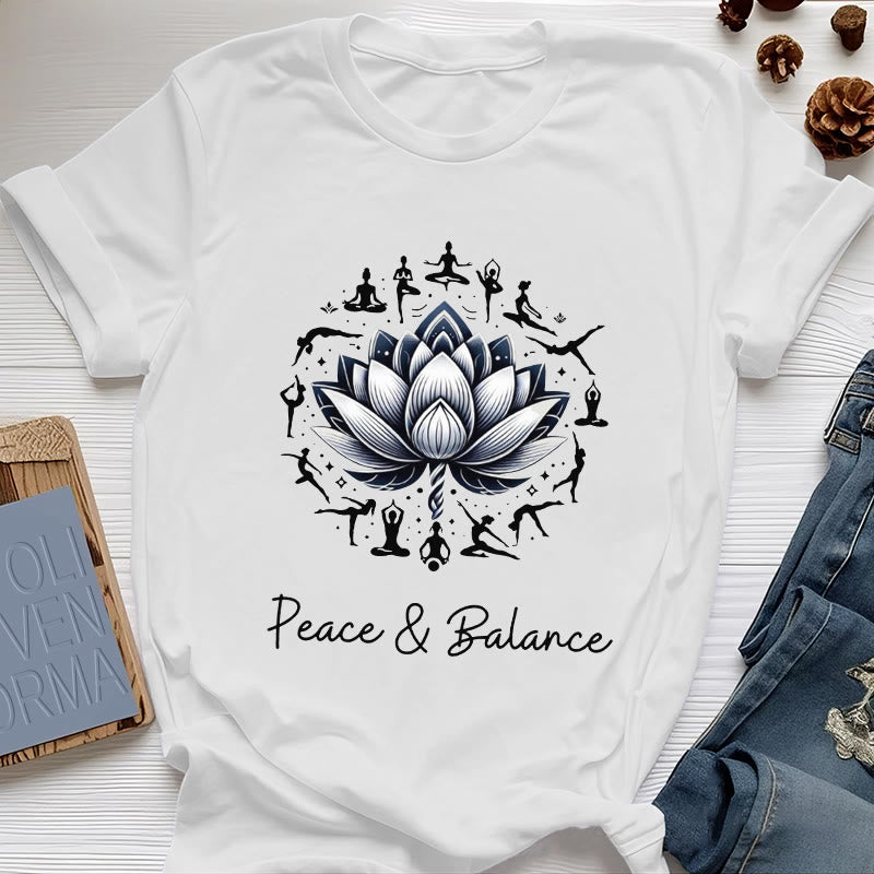 T-shirt en coton Olivenorma « PEACE & BALANCE » Lotus Yoga - Blanc - 2XL - image 0