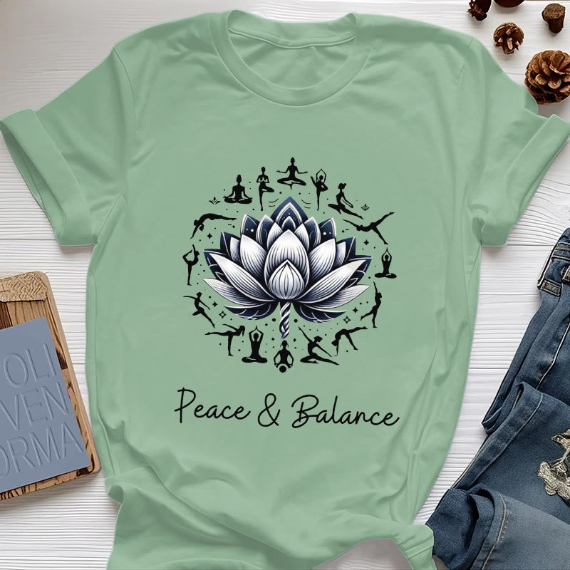 T-shirt en coton Olivenorma « PEACE & BALANCE » Lotus Yoga - Vert clair - 2XL - image 17