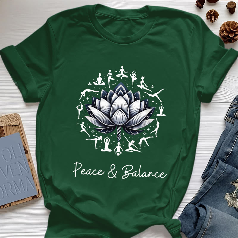 T-shirt en coton Olivenorma « PEACE & BALANCE » Lotus Yoga - Vert foncé - 2XL - image 19