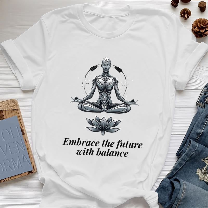 T-shirt Olivenorma « Acceptez l'avenir avec équilibre » Lotus Spiritual - Blanc - 2XL - image 0
