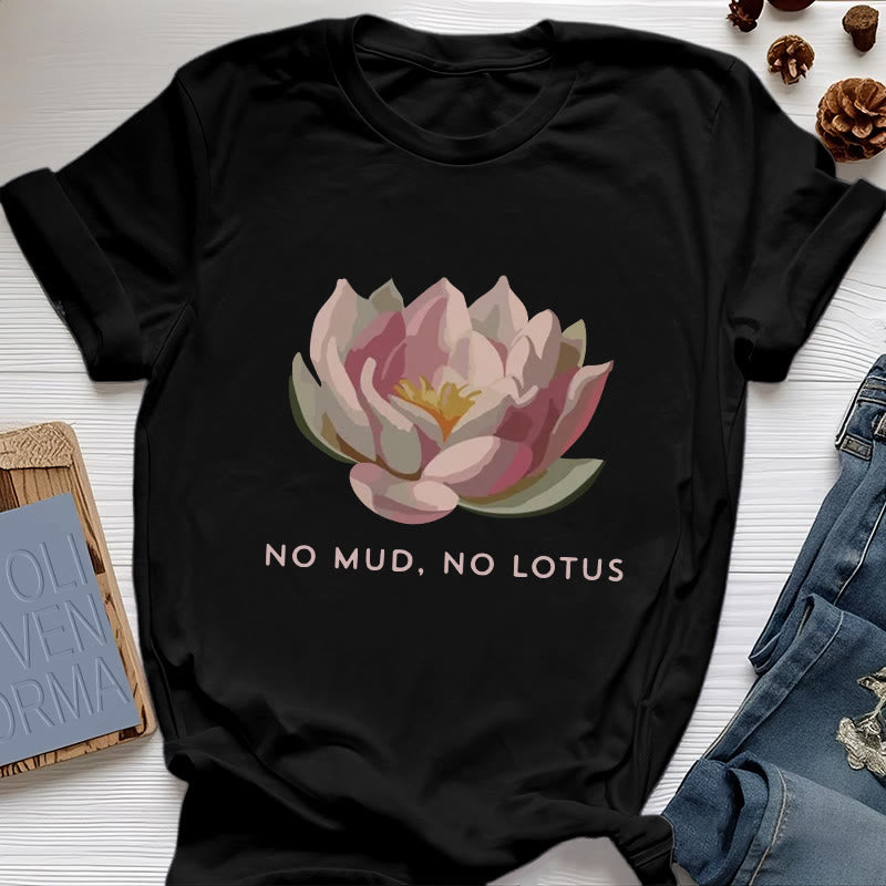 T-shirt de yoga en coton Olivenorma « Sans boue, sans lotus » - Noir - 2XL - image 0