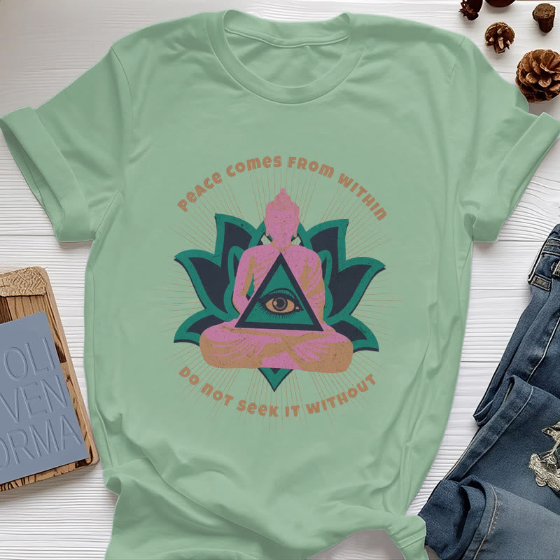 T-shirt Olivenorma « LA PAIX VIENT DE L'INTÉRIEUR » Bouddha Lotus Spirituel - Vert clair - 2XL - image 17