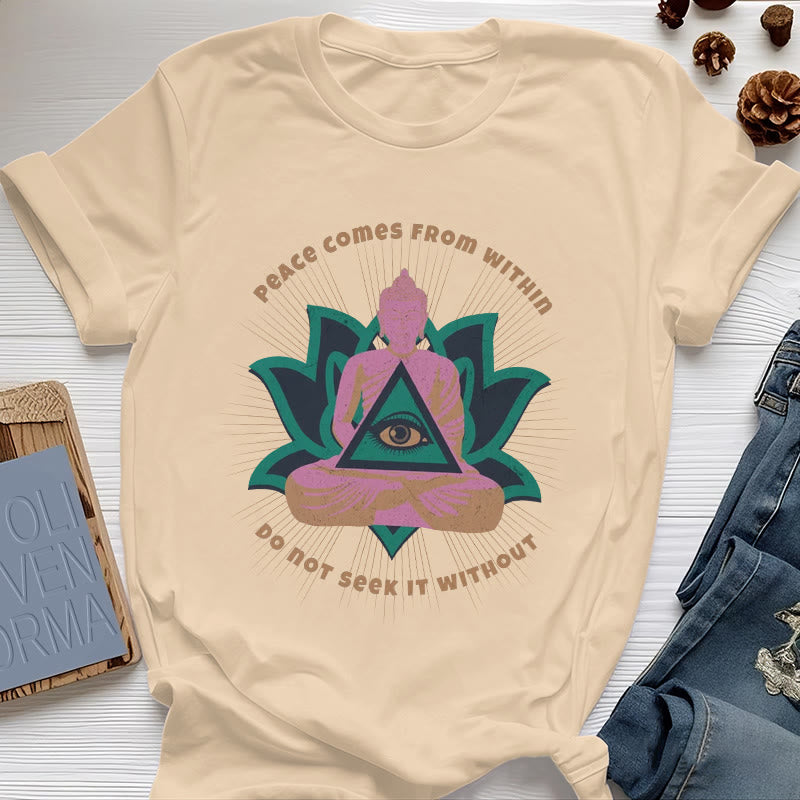 T-shirt Olivenorma « LA PAIX VIENT DE L'INTÉRIEUR » Bouddha Lotus Spirituel - Jaune - 2XL - image 9