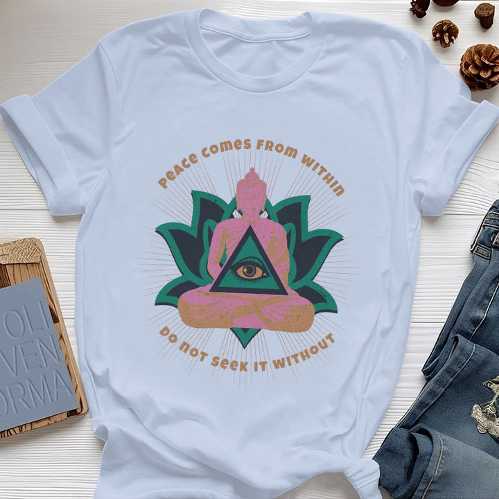 T-shirt Olivenorma « LA PAIX VIENT DE L'INTÉRIEUR » Bouddha Lotus Spirituel - Bleu - 2XL - image 11