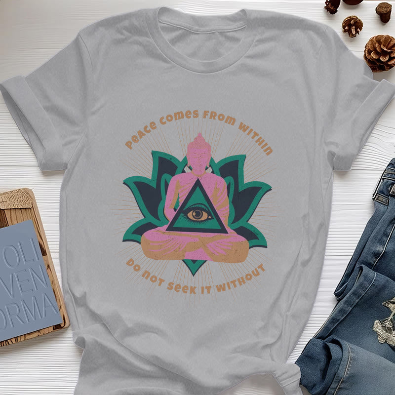 T-shirt Olivenorma « LA PAIX VIENT DE L'INTÉRIEUR » Bouddha Lotus Spirituel - Gris - 2XL - image 1