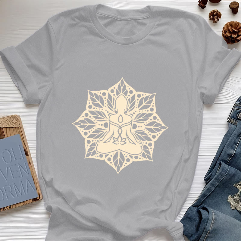T-shirt de méditation et de yoga floral Olivenorma Medala - Gris - 2XL - image 0