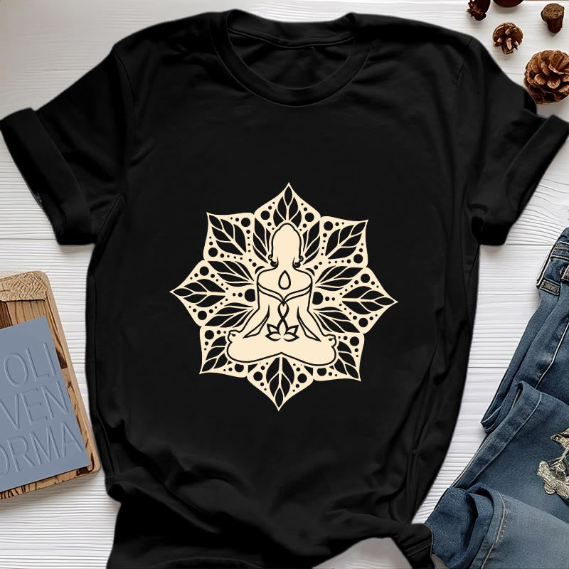 T-shirt de méditation et de yoga floral Olivenorma Medala - Noir - 2XL - image 7