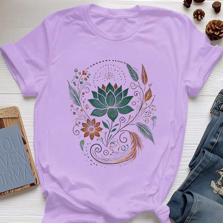 T-shirt de yoga en coton Olivenorma , fleurs et feuilles de lotus - Violet - 2XL - image 15