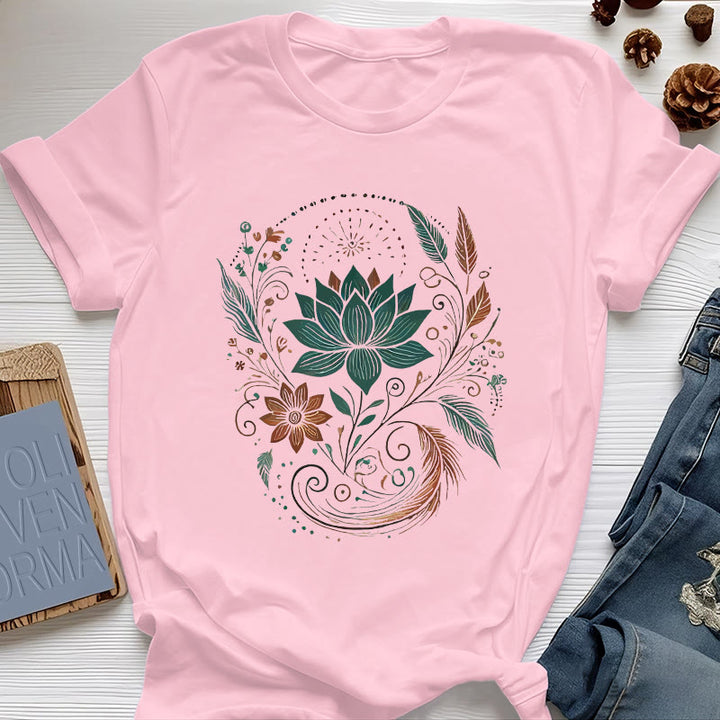 T-shirt de yoga en coton Olivenorma , fleurs et feuilles de lotus - Rose - 2XL - image 13