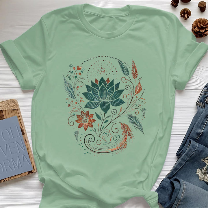 T-shirt de yoga en coton Olivenorma , fleurs et feuilles de lotus - Vert clair - 2XL - image 17